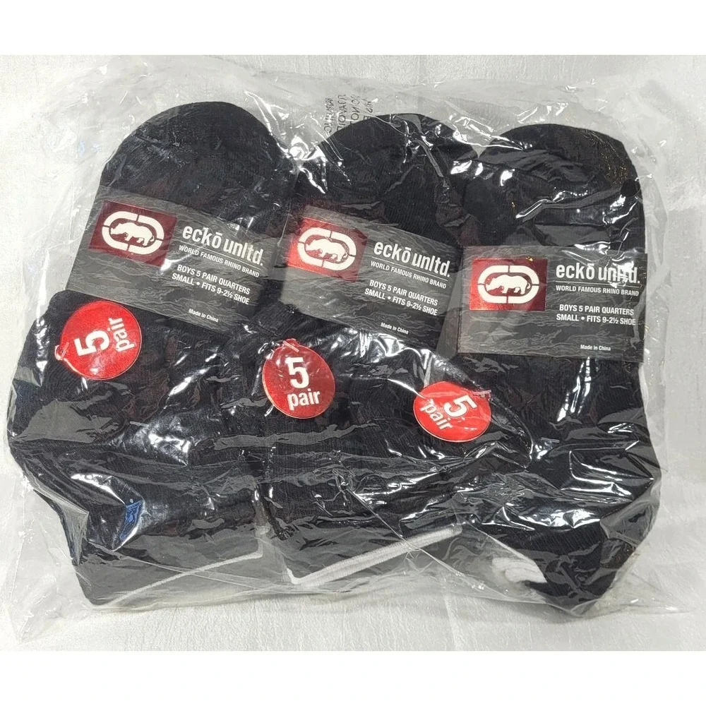 15 Ecko Unltd Rhino Brand Boys Quarter Socks - 9-2.5 Shoe - Black, Gray, White